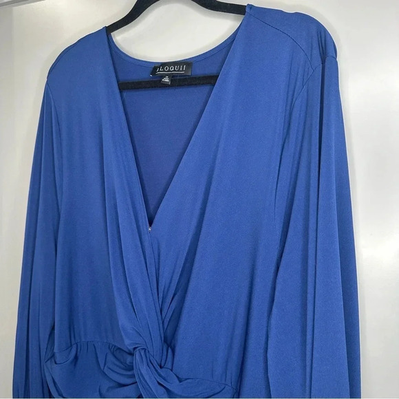 Eloquii Midi Dress Knot Front Pleated Skirt Dress Navy Blue Size 28 - Picture 5 of 6